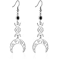 Gothic Stainless Steel Triple Moon Goddess Drop Dangle Earrings Cresent Sun and Moon Pentagram Celestial For Women Wicca Pagan Wedding Jewelry
