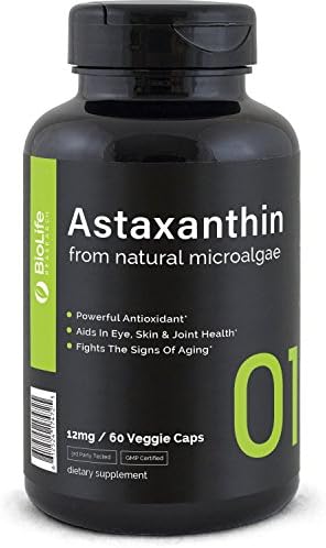 Astaxanthin 12mg - 60ct - All Natural, Powerful, Antioxidant Supporting Increased Energy, Joint, Skin, & Eye Health - Free Radical Fighter