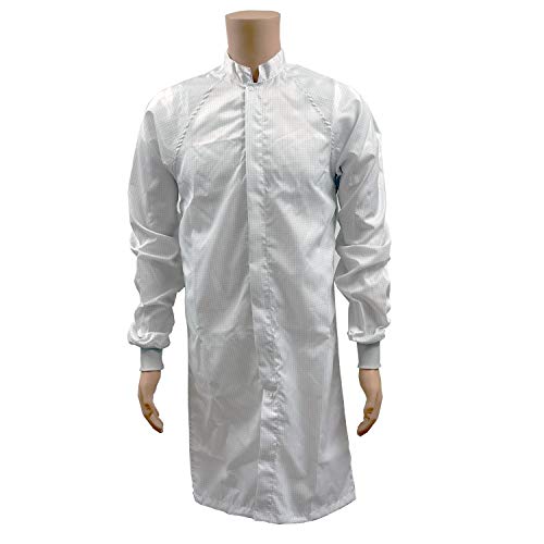 41qGZRysEsL ESD Clean Room Frocks - Polyester W/Knit Cuffs, Meet Up To Class 100 Clean Room - White - Extra Small