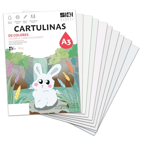Cartoncino A3 Bianca 185 g Carta cartoncino per lavoretti creativi, Scrapbooking, stampante inkjet e laser, uso scolastico e scuola – SIDI (bianco, 125h)