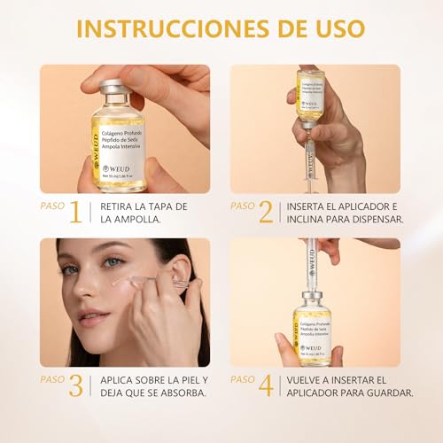 WEUD Serum Facial Coreano con 30+ Péptidos y 4 Colágenos, Ampolla Intensiva con Colágeno Hidrolizado y Péptido de Seda, Reafirma, Hidrata e Ilumina la Piel, Cuidado Antiedad para Todo Tipo de Piel