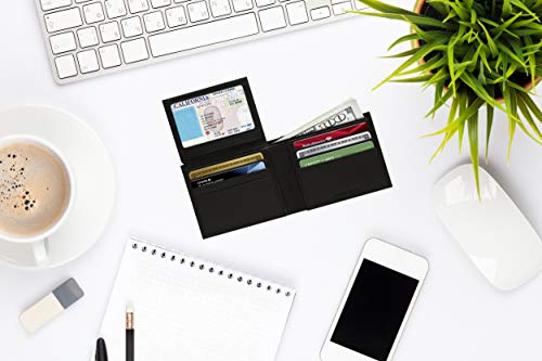 Slim Leather Bifold Wallets For Men - Minimalist Mens Wallet RFID Blocking Card Holder With ID Window Box Gifts For Men