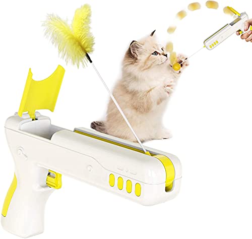 N&J Kelivi Cat Toy Gun，Interactive Cat Toys and Rebound Gun Toys for Kitten Cat Teaser Toys with Ball and Feather for Entertainment and Exercise Cat Toys for Indoor Cats. (Yellow)