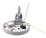 Tabletop Buddha Statue Zen Garden with Sand Rock Rake Candle Holder Incense Burner Home Decor