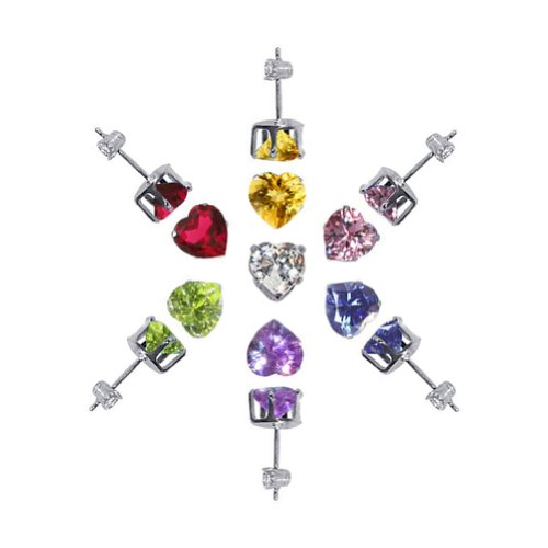 925 Sterling Silver 4mm Heart CZ Post Back Stud Earrings Set of 7 colors