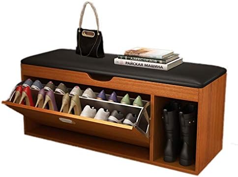 THBEIBEI Storage Benches Wood Storage Bench 2-tier with Storage layer Flip-Drawer Hallway Storage Shelf Shoes Rack Cabinet Storage Organiser For Entryway Living Room 100X35X50CM (Color : Wood colour)