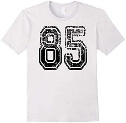 Mens #85 T-Shirt Numbered Grungy Sports Team Tees - both sides Medium White