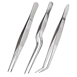 Rivoean Kitchen Cooking Tweezers Culinary,3 Piece Set Stainless Steel Tweezer Precision Tongs Offset Tip for Cooking Food Design styling(6.3-Inch)