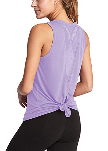 ADOLPH Women's Sexy Open Back Cute Mesh Yoga Workout Sports Shirts Activewear Tank Tops(Purple,M) - Thumbnail 6
