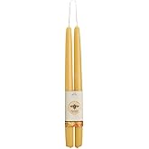 Big Dipper Wax Works Natural Honey Hand-Dipped Beeswax Taper Candles – 12” x 7/8”, 2-Pack, 100% Pure Beeswax, Long Burning, Clean, Cotton Wick, Handmade in USA, Home Décor & Wedding Candles