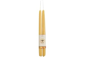 Big Dipper Wax Works Beeswax Taper Candles, Pair of Hand-Dipped 100% Pure Beeswax, Unscented with Natural Honey Aroma, 12" x 7/8" Standard Size, Long 12-Hour Burn, Eco-Friendly Handmade Candles