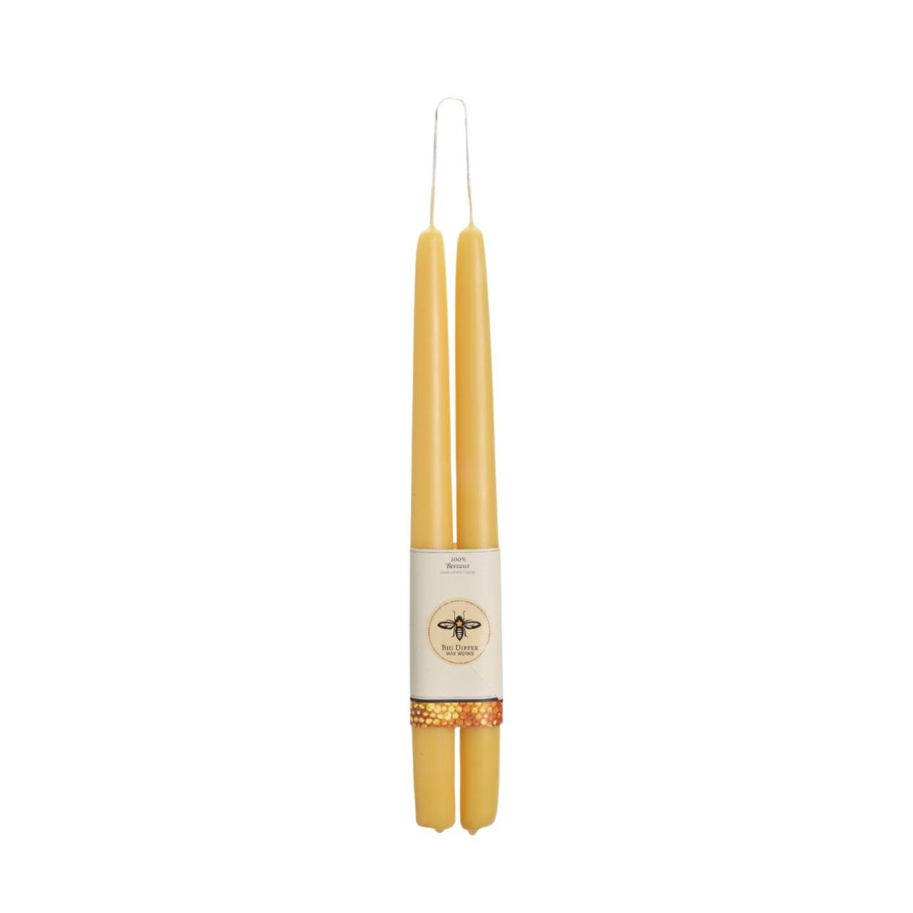 Big Dipper Wax Works Natural Honey Hand-Dipped Beeswax Taper Candles – 12” x 7/8”, 2-Pack, 100% Pure Beeswax, Long Burning, Clean, Cotton Wick, Handmade in USA, Home Décor & Wedding Candles