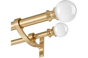HOSMILE Double Curtain Rods 72-144 Inches, Heavy Duty Telescoping Drapery Rod 1 Inch Front and 5/8 Inch Diameter Back Double Window Treatment Rod with Clear Round Finials, Warm Gold