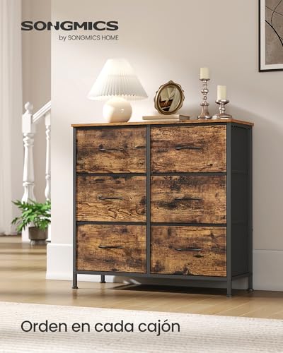 SONGMICS BELLAH Collection - Chest of Drawers, Steel, Bedroom, Wardrobe, Hallway, Living Room, 6 Drawers, Rustic Brown and Black Ink LGS123BH04