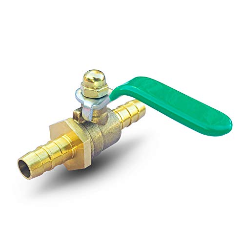 Da by 3/8" Brass Barb Ball Valve with 2 pcs Full Stainless Steel Pipe Clamps, Brass Ball Valve Fitting 2 Way Union for Water/Fuel/Air