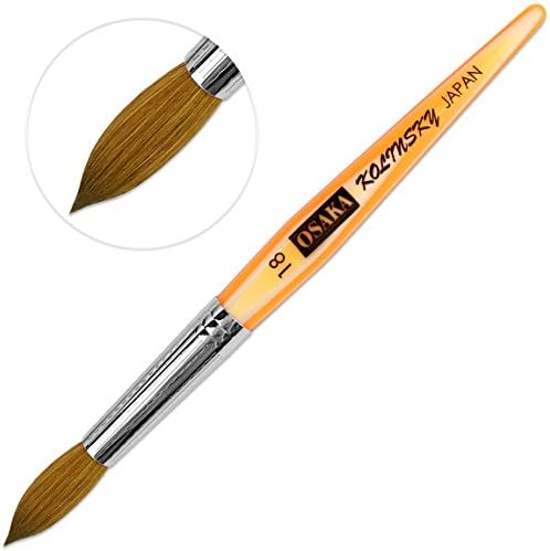 Osaka Finest 100% Pure Kolinsky Nail Art Brush with Orange Marble Acrylic Handle Size 18
