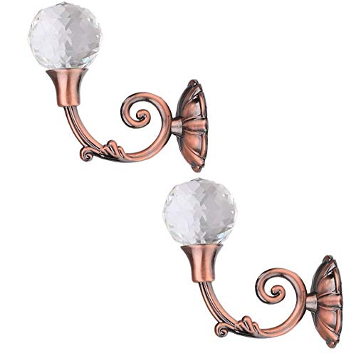 Quaanti 2Pcs Glass Crystal Curtain Holder,Wall Mounted Metal Curtain Holdbacks,Window Tie Back Clips Wall Hook Tassel Holder Curtain Holdbacks Tassel Multi Use Wall Hook Coat Hanger (Rose Gold)