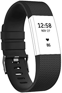 Fitbit Charge 2 Band Fitness Wristband Soft Silicone Adjustable Replacement Strap Bands Accessory(No Tracker) (Black)