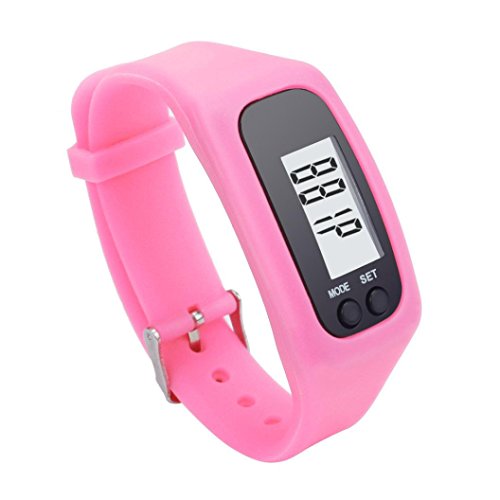 Voberry® Digital LCD Pedometer Run Step Walking Distance Calorie Counter Watch Bracelet (Pink)