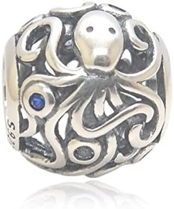JOYOTO Lovely Octopus 925 Sterling Silver Jewelry Openwork Design Cubic Zirconia Charms,fit European Bracelets