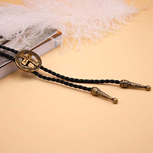 BRBAM Vintage Style Bolo Tie Western Cowboy Leather Rodeo Bolo Bola Tie Necktie for Man (Cross Shield-G)
