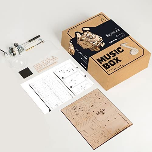 ROBOTIME 3D Laser Cut Wooden Puzzle Music Box Kit Robot Dog Seymour DIY Puzzle Toy with A Cute Song
