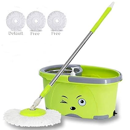 Rojeno Microfiber Magic Steel Spin Mop Double Drive Hand Pressure Bucket with 3 Head Household Floor Cleaning and Soap Dispenser (Colour May Vary)