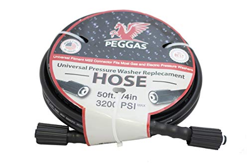 PEGGAS - 3200 PSI - 50FT x 1/4 Inch - Pressure Washer Hose - M22 (14MM & 15MM) - Replacement Hose - Electric Pressure Washer Hose - Gas Power Washer Hose - Works with: Ryobi, Karcher, Generac, Honda