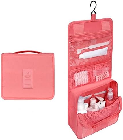 TZWNS Waterproof Lady Beauty Travel Kit Holder Organizer Bathroom Make Up Storage Cosmetic Makeup Bag Carry Case Pouch Organizer Toiletry Travel Wash Bag with Hanging Hook for Women Men(Pink)