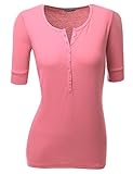 Doublju Women Short Sleeve Henley Neck T-Shirts