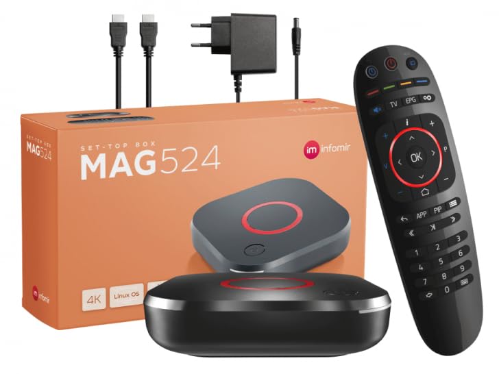 Infomir Mag 524W3 4K , Built-in Dual Band 2.4G/5G WiFi, HDMI Cable (Much Faster Than Old Mag 324w2 and 424W3) Black