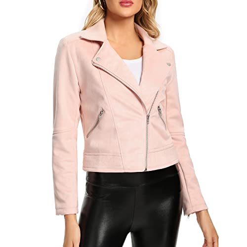 S P Y M Womens Faux Suede Jackets Casual Long Sleeve Zipper Up
