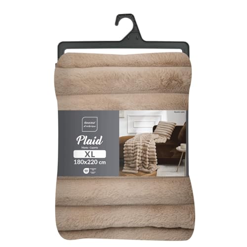Douceur dInterieur, Warm Winter Blanket 180 x 220 cm Boudoir Sand, Imitation Fur