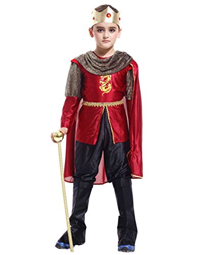 Kalanman Children Boys Halloween Dress Up & Role Play Costume Medieval Prince King Warrior Outfit (XL(Fit for 10-12 Age), King 40)