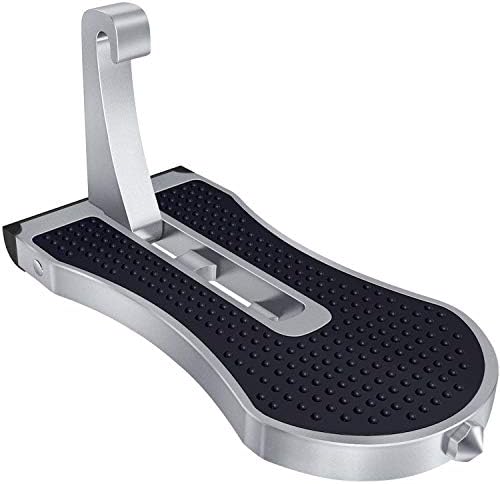 Yandu Car Doorstep Vehicle Folding Ladder Foot Pegs Hooked on U Shaped Latch with Safety Hammer, Easy Access to Car Rooftop for Jeep, SUV, Off-Road Car (Black/Silver)