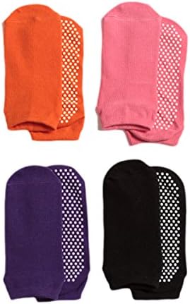LIBRUONE Yoga Socks Non Slip Skid Pilates Barre Ballet 4 Pack Socks with Grips Cotton for Women