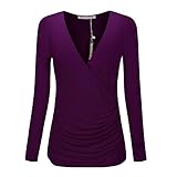 Simier Fariry Women's V Neck Long Sleeve Ruched Side Pullover Blouse