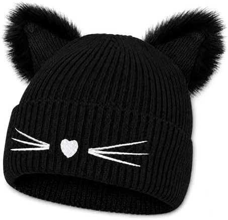 LUCKYBUNNY Women Girls Cute Cat Ears Beanie Hat Winter Crochet