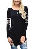 Astylish Women Casual Floral Print Splice Long Sleeve Cotton Button Blouses Tops