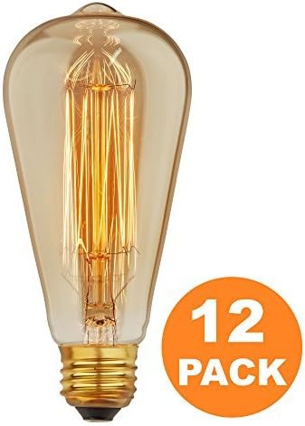 [12 Pack] Vintage Edison Bulbs with Squirrel Cage Filament, 60W Dimmable E26/E27 ST64 Tear Drop Antique Light, Golden Finish Industrial Design Amber Warm 120V