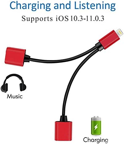 Dual Lightning Adapter, 2 in 1 Lightning to Lightning Audio Headphone Splitter and Charging Cable For iPhone 7/ 7 Plus/ iPad, Support Music Control, Charger and Phone Communication (Red)