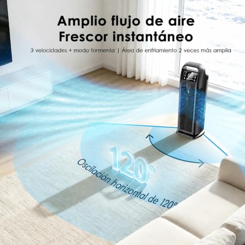 Portable Tubeless Air Conditioner, 6 in 1 Mini Air Conditioner Without Installation, Silent Tower Fan with Control, 120° Oscillation, 1.2L Reservoir, 12H Timer, Low Consumption, Matte Black