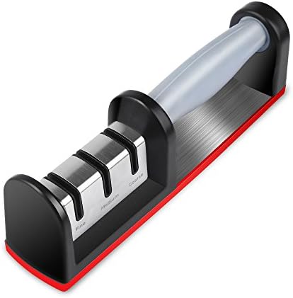 Kitchen Knife Sharpener, Newinner 3-Stage Knife Sharpening Tool Professional Diamond and Ceramic Coated Wheel System for Straight Blades Knives (Black &amp; Red)