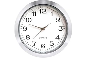 HILLHOME Mini Clock Insert 2-1/8 Inch (55 mm) Round Quartz Movement Miniature Clock White Dial Silver Tone Bezel Arabic Numerals Fit 1.97 inch (50 mm) Diameter Hole