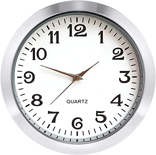 Photo 1 of HILLHOME Mini Clock Insert 2-1/8 Inch (55 mm) Round Quartz Movement Miniature Clock White Dial Silver Tone Bezel Arabic Numerals Fit 1.97 inch (50 mm) Diameter Hole