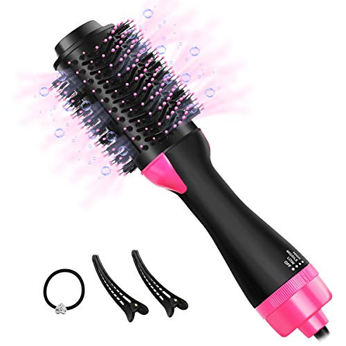 Hot Air Brush One-Step Hair Dryer & Volumizer, 4 in 1 Styler for Straightening, Curling, Salon Negative Ion brush Electric Blow Dryer Rotating Straightener Curl Brush For All hair reduce Frizz