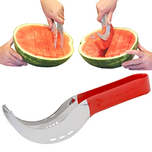 Cobble Creek 2-in-1 Melon Slicer Cutter And Server Handheld Fruit Slicer Stainless Steel For Watermelon