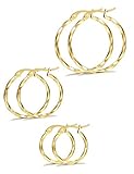 LOYALLOOK 3 Pairs Stainless Steel Twisted Gold Silver Tone Small Hoop Earrings Set for Women 15-25mm