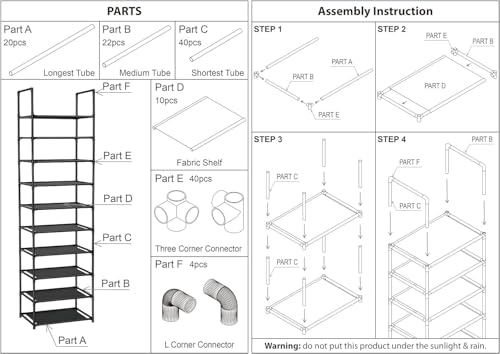Last page® Shoe Rack 10-Tier Metal Narrow Shoe Organizer 20 Pairs Tall Shoe Storage Rack with Hook, Vertical Shoe and Boots Organizer, Shoe Shelf Organizer for Entryway Closet Hallway Black