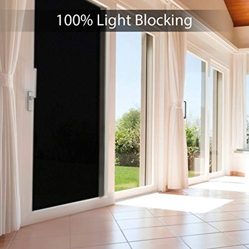 ESSORT Blackout Window Film, 100% Light Blocking, Static Cling Glue-Free Removable, for Privacy Darkroom, Heat Insulation, Only for Single Layer Glass (17.72in x 6.56ft, 100% Blackout)